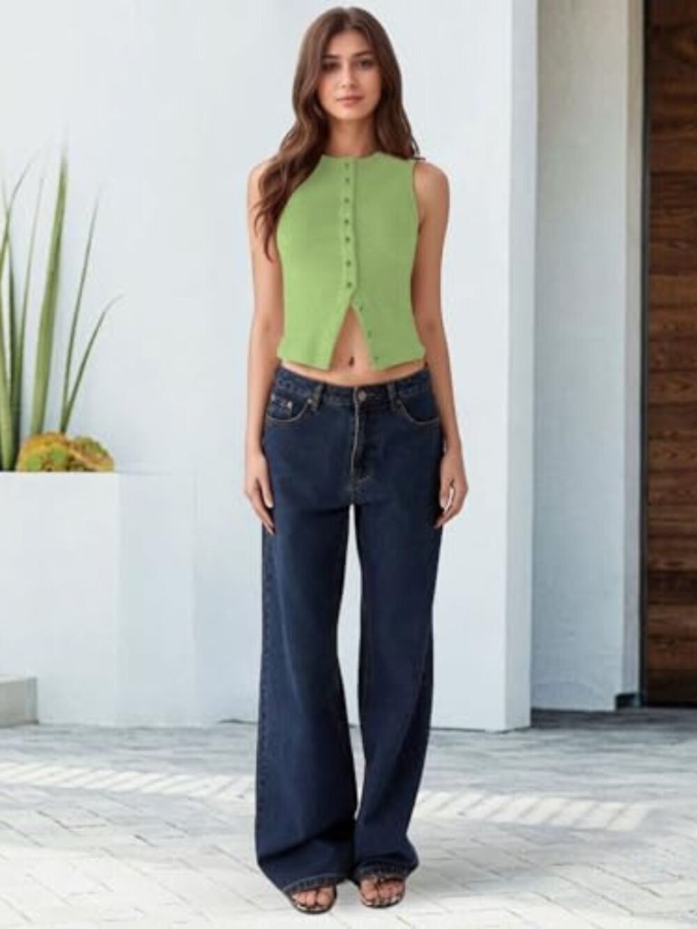🆕 Women's Ribbed Button Down Tank Top Crewneck Sleeveless Sexy Vest Slim Fit